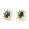 Natural Malachite Hexagon Stud Earrings with Plastic Pearl Beaded EJEW-E287-01G-01-3