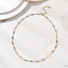 Faceted Dyed Natural Agate Round Beads & 304 Stainless Steel Tiny Cross Handmade Link Chain Necklaces NJEW-JN05842-01-1