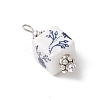 Blue and White Floral Printed Cube Porcelain Pendants PALLOY-JF03965-01-4
