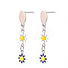 Flower Enamel Long Dangle Stud Earrings EJEW-N049-03B-1