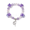 Natural Aquamarine & Rose Quartz & Amethyst Round Beaded Charm Bracelets BJEW-TA00615-01-2