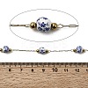 Handmade 304 Stainless Steel Porcelain Beaded Round with Flower Pattern Link Chains CHS-L032-15G-01-2