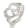 Heart with Letter & Flower Rack Plating Brass Adjustable Rings for Women RJEW-I105-05P-A-1