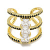 Square Rack Plating Brass Micro Pave Cubic Zirconia Wide Open Cuff Rings for Women RJEW-F162-14G-2