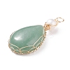 Natural Green Aventurine Copper Wire Wrapped Pendants PALLOY-JF01398-06-3