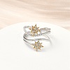 Sun 304 Stainless Steel Rhinestone Cuff Rings RJEW-D338-04GP-5