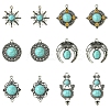 12Pcs 6 Styles Tibetan Style Alloy Pave Imitation Turquoise Pendants FIND-FS0002-81-1
