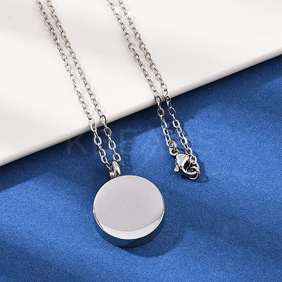304 Stainless Steel Flat Round Pendant Pet Urn Ashes Necklaces NJEW-S455-01P-1