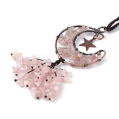 Natural Rose Quartz Moon with Chips Tassel Pendant Decorations G-L524-07R-B02-1