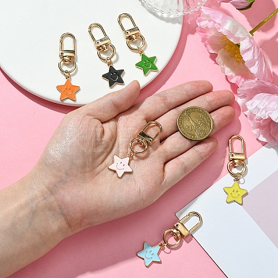 Star with Smiling Face Alloy Enamel Pendant Decorations HJEW-YW00010-01-1