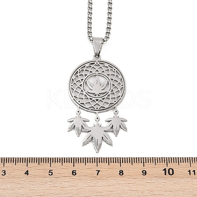 201 Stainless Steel Woven Web/Net with Leaf Pendant Necklaces LS-NJEW-K283-07P-1