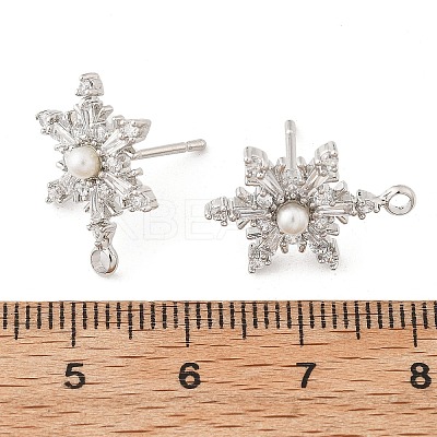 Brass Micro Pave Cubic Zirconia Stud Earring Findings KK-K371-34P-1