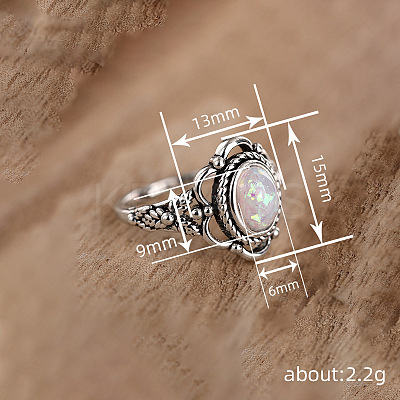 Alloy with Plastic Imitation Opal Finger Rings FS-WG4C942-02-1