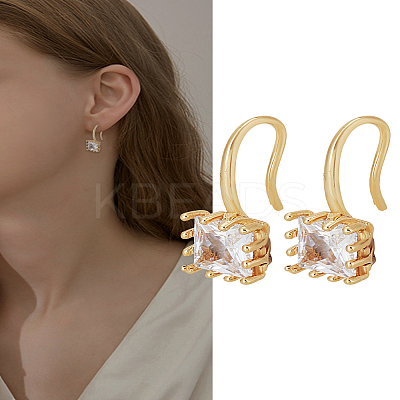 2Pcs Brass Cubic Zirconia Square Dangle Earrings EJEW-LP0007-019G-01-1