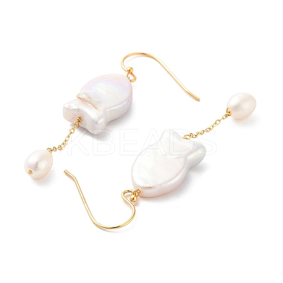 Fish Natural Pearl Dangle Earrings EJEW-E303-06G-1
