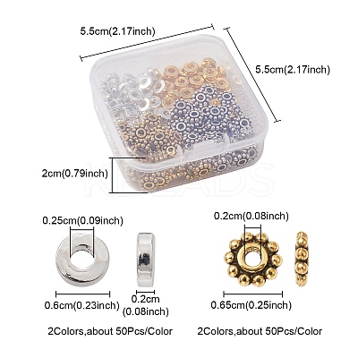 200Pcs 4 Styles Tibetan Style Alloy Spacer Beads FIND-YW0003-77-1