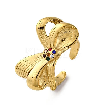 304 Stainless Steel with Rhinestone Adjustable Cuff Rings RJEW-Q020-18G-1