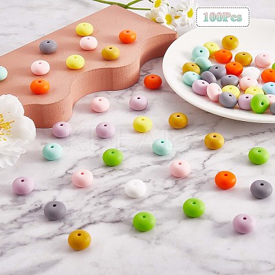 100Pcs Silicone Beads 14mm Silicone Abacus Beads Rubber Beads Large Hole Colored Loose Spacer Beads for DIY Necklace Bracelet Keychain Craft Jewelry Making JX323A-1