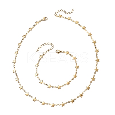 304 Stainless Steel Star Link Chains Necklaces & Bracelets Sets SJEW-JS01371-1