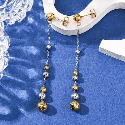 304 Stainless Steel Two Tone Round Tassel Stud Earrings EJEW-A136-05A-GP-1