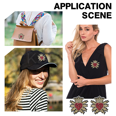 6Pcs Embroidery Beading Felt Cloth Iron On/Sew On Patches with Paillette PATC-HY0002-06-1