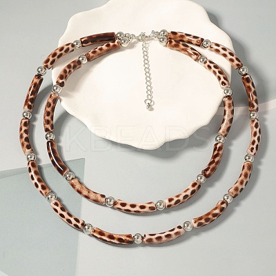Plastic & Resin Leopard Skin Print Curved Tube Double Layer Necklaces for Women NJEW-Q038-01A-1