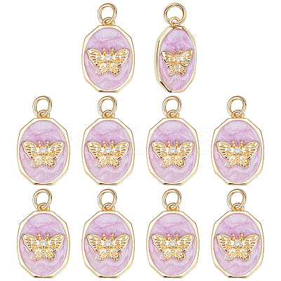 10Pcs Brass Micro Pave Clear Cubic Zirconia Pendants ZIRC-BC0015-13-1
