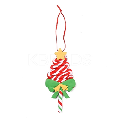 Christmas Tree Lollipop Handmade Polymer Clay Pendant Decorations HJEW-P017-02D-1