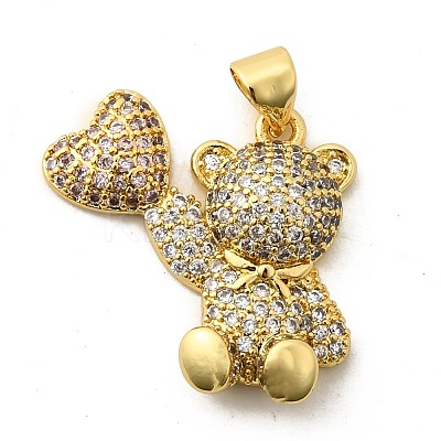 Rack Plating Bear Brass Micro Pave Cubic Zirconia Pendants KK-E102-06G-03-1
