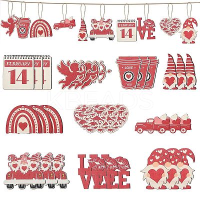 30Pcs 10 Styles Single Face Printed Wood Big Pendants Kit WOOD-CJC0011-11-1