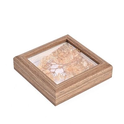 Natural Yellow Quartz  Chips Tree of Life with Wooden Photo Frame Decorations DJEW-B013-04A-1