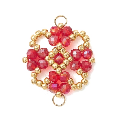 Electroplate Glass Beaded Flower Connector Charms PALLOY-MZ01297-03-1