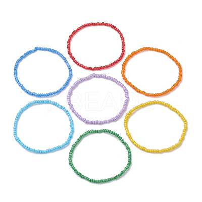 7 PCS Rainbow Style Glass Seed Beads Bracelets Sets for Women BJEW-JB10065-02-1