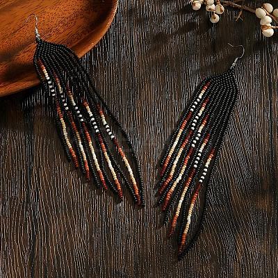 Handmade Bohemian Glass Seed Bead Beaded Chandelier Earrings UU5270-1