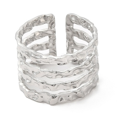 Non-Tarnish 304 Stainless Steel Multi Line Open Cuff Ring for Women RJEW-M149-18P-1