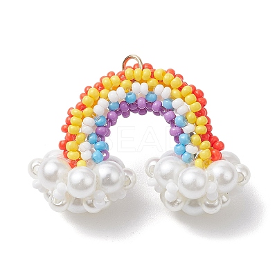 Handmade Glass Seed Beaded Rainbow Pendants PALLOY-MZ00502-1