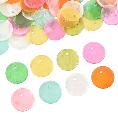 56Pcs 8 Colors Spray Painted Natural Capiz Shell Disc Charms BSHE-FS0001-10-1