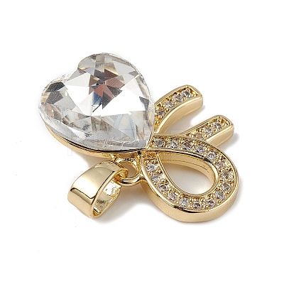 Real 18K Gold Plated Rack Plating Brass Micro Pave Clear Cubic Zirconia Pendants KK-C015-26G-1