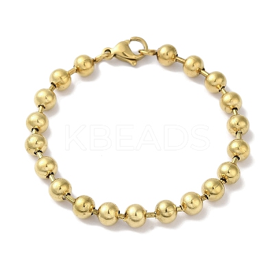 IP Plating(IP) 304 Stainless Steel Beads Ball Chain Bracelets for Women BJEW-B092-02A-G-1
