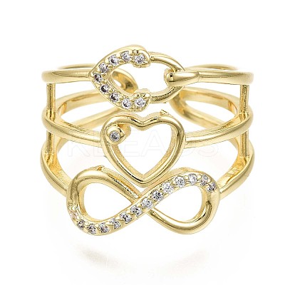 alentine's Day Brass Micro Pave Clear Cubic Zirconia Cuff Rings RJEW-S044-126-NF-1