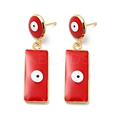 Rectangle with Evil Eye Enamel Dangle Stud Earrings EJEW-F288-13-G-1