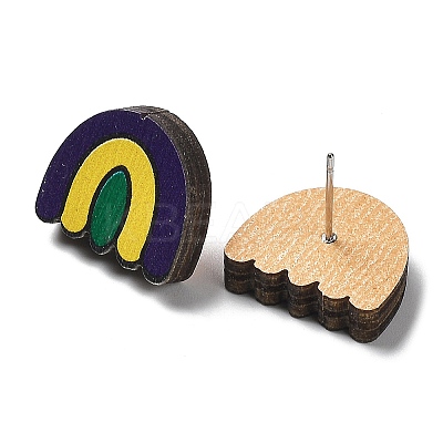 Printing Wood Stud Earrings for Women EJEW-B028-07-1