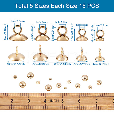 75pcs 5 Styles 304 Stainless Steel Bead Cap Pendant Bails STAS-CD0001-14-1