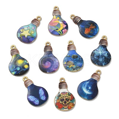 30Pcs 10 Styles Alloy Printed Pendants PALLOY-CJ0002-55-1