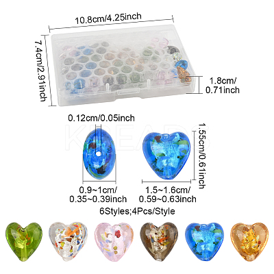 24Pcs 6 Colors Handmade Lampwork Silver Foil Glass Beads FOIL-FS0001-01-1