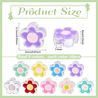 90Pcs 9 Colors Transparent Acrylic Enamel Beads OACR-PH0004-77-1