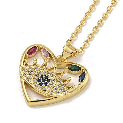 Brass Pave Colorful Cubic Zirconia Peach Heart Pendant Necklaces for Women LS-NJEW-Q346-04G-02-1