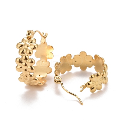 Ion Plating(IP) Flower 304 Stainless Steel Hoop Earrings for Women STAS-A057-16G-1
