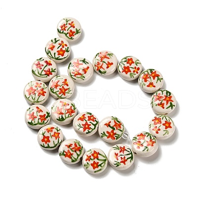Flower Theme Printed Handmade Porcelain Beads LAMP-D303-06C-03-1