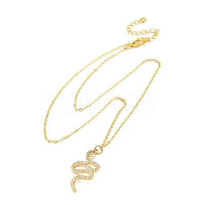 Brass Micro Pave Clear Cubic Zirconia Snake Pendant Necklaces NJEW-S438-02F-G-1